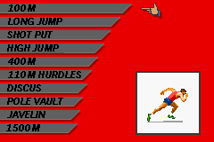 FILA Decathlon title screen for GameBoy Advance